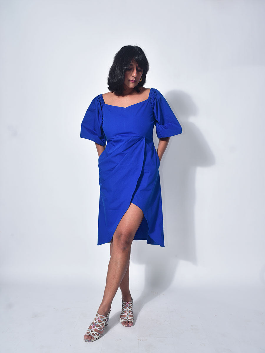 Blue OffShoulder Tulip Cotton Dress for Women WhySoBlue