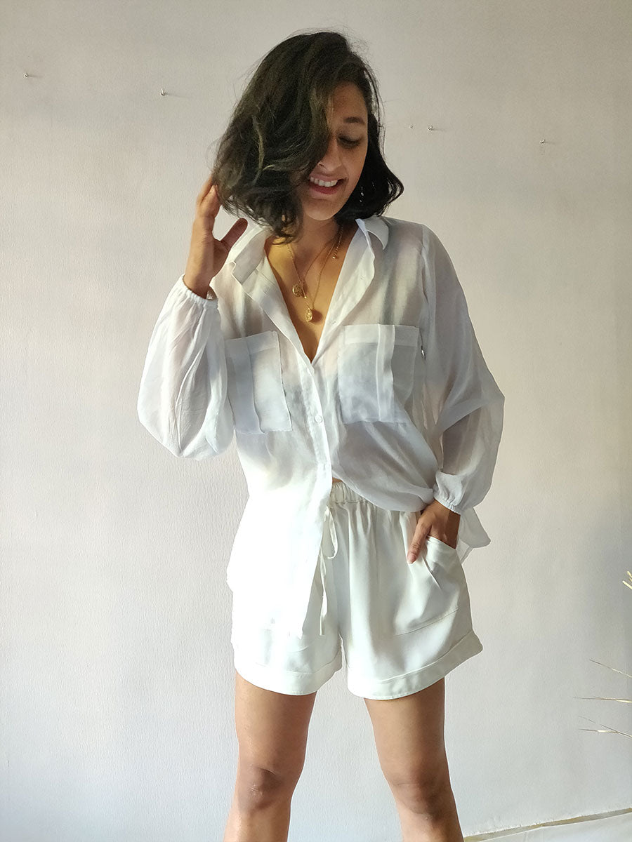 Pow Embellished Full Sleeve White Shirt with Red Shorts Casual Co-ord – La  Dee Da