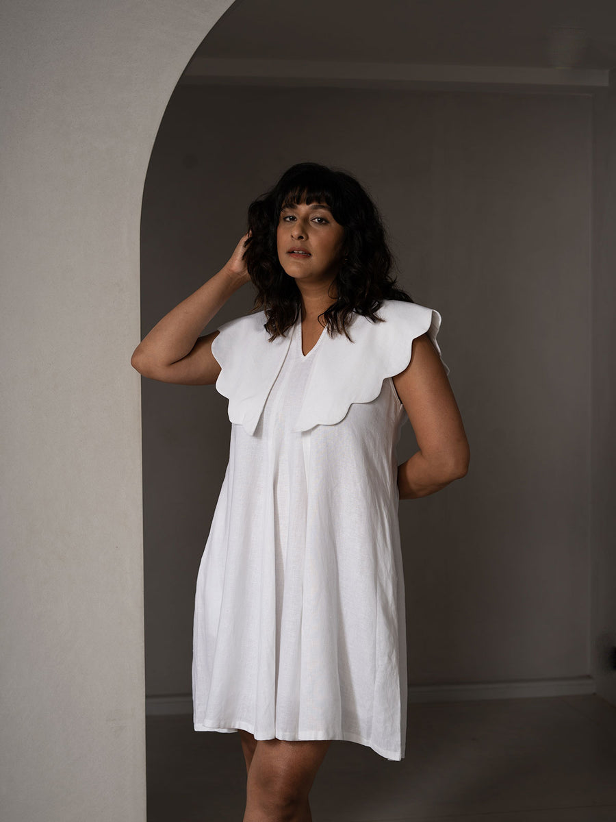 White Linen Collar Dress For Women | WhySoBlue