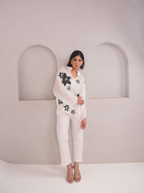 Dana Applique Modal Shirt - Black