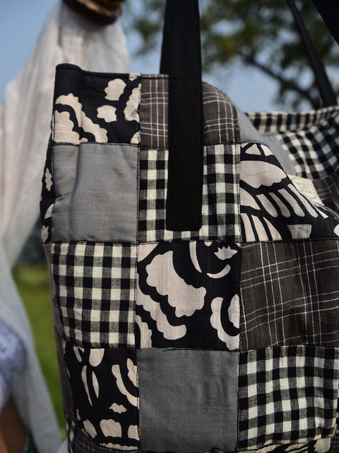 Monochrome Patchwork Tote Bag
