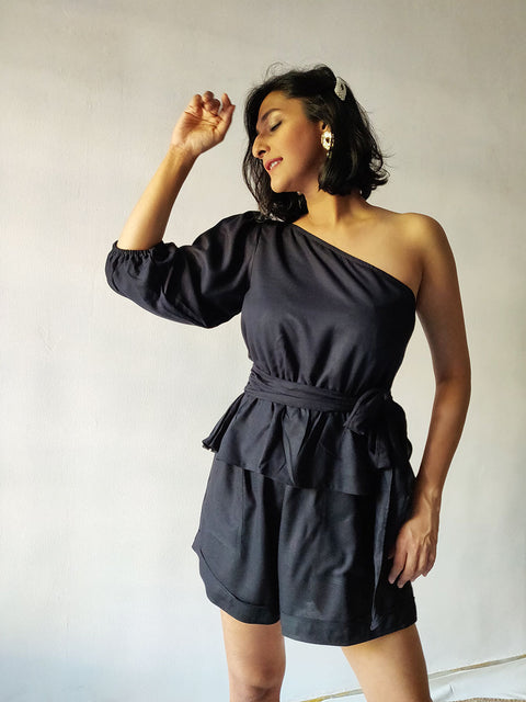 Black One Shoulder Top - WhySoBlue
