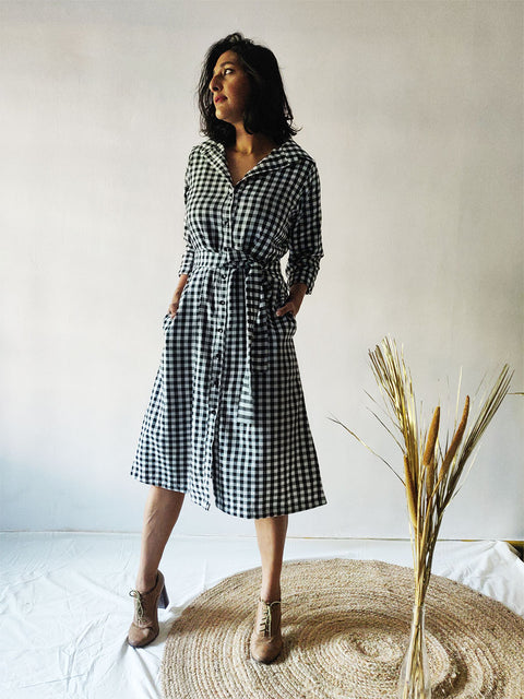 Checkered Shirt Dress - WhySoBlue