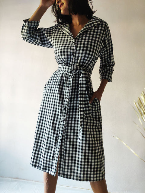 Checkered Shirt Dress - WhySoBlue