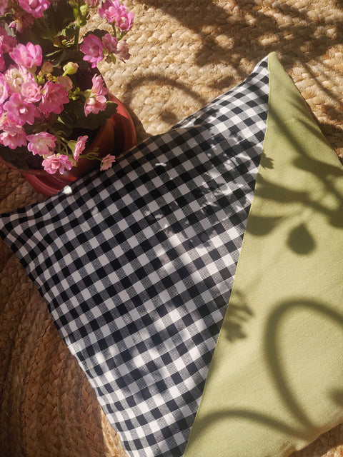 Mint and Checks Diagonal Cushion - WhySoBlue