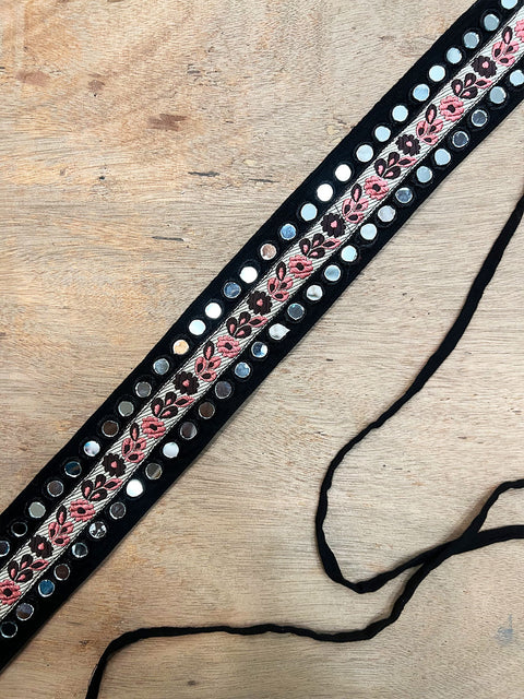 Black and Pink Mirrorwork Belt
