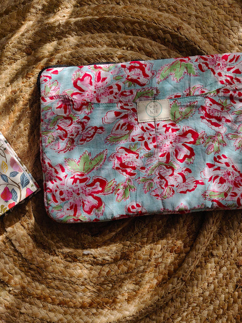 Mint and Pink Floral Laptop Sleeve