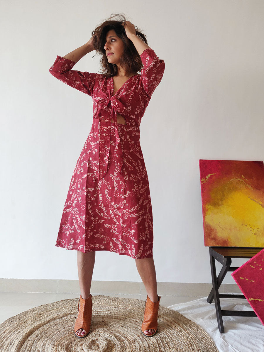 Maroon Floral Summer Cotton Dress for Women | WhySoBlue